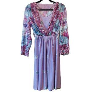 Vintage Purple Lavender Lilac Floral Handmade Dress Sz Medium